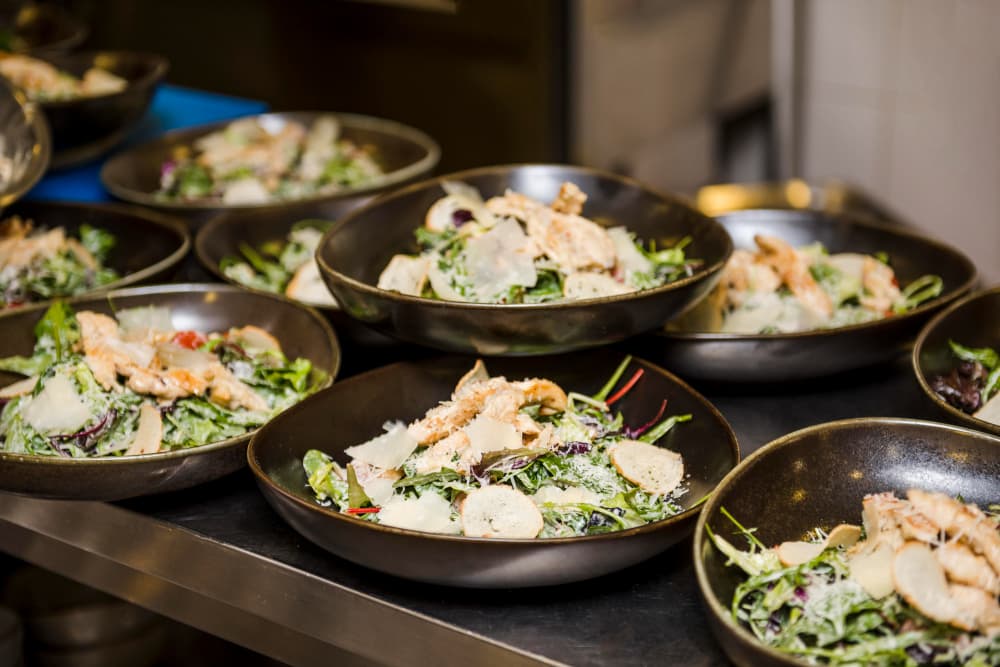 Salads prepared for a catering event